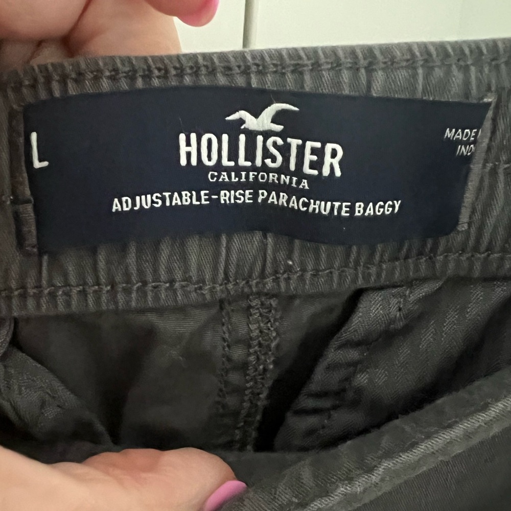 HOLLISTER Adjustable Rise Parachute Baggy Pants Gray Drawstring Women’s Large - Picture 6 of 12
